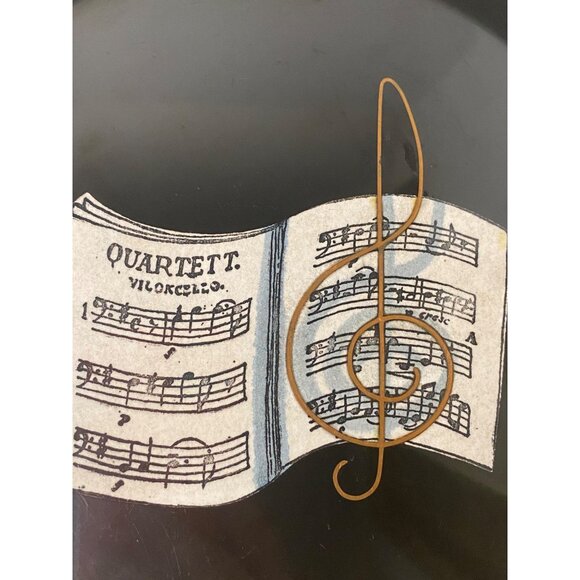 Vintage Couroc Of Monterey Black Music Round Plate Tray G-Clef Quartet 10" - Picture 5 of 5